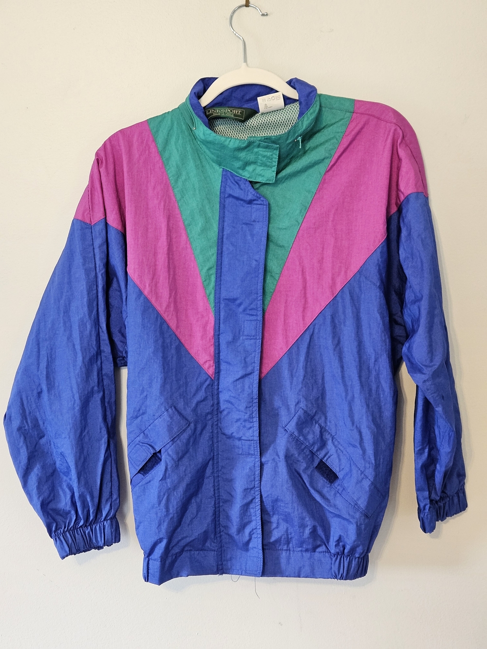 Vintage 90s Women's Colorblock Windbreaker Jacket With Packable Hood